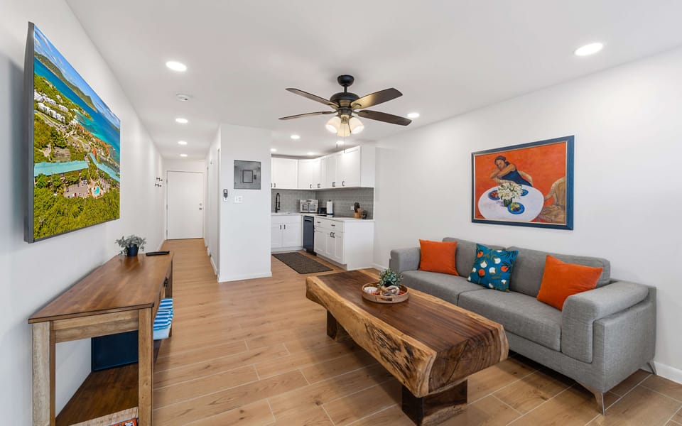 Comfortable living room, after a long day at the beach.