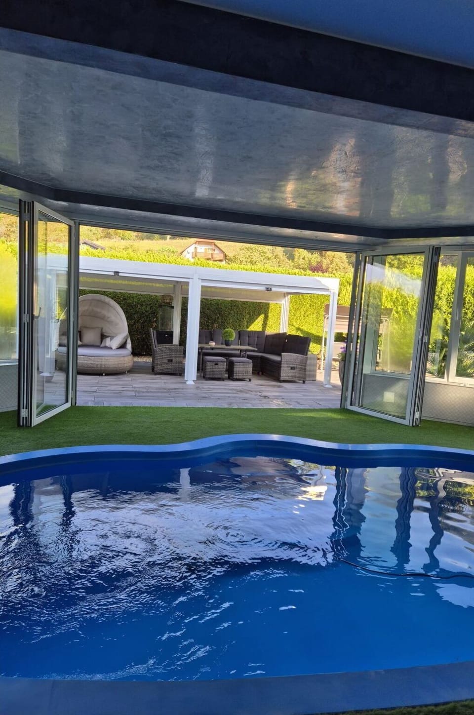 Swimming Pool, Shade, Outdoor Furniture, Outdoor Structure, Garden, Resort, Backyard, Landscaping, Yard, Design