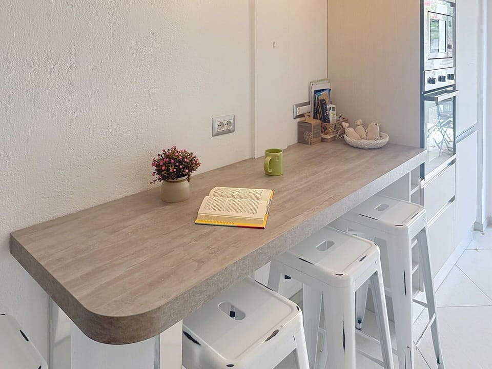 Furniture, Flooring, Wood, Countertop, Floor, Interior Design, Bar Stool, Kitchen, Wood Stain