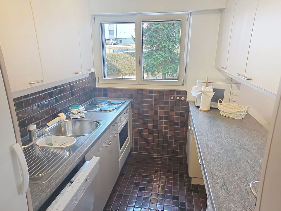 Countertop, Kitchen, Flooring, Plumbing Fixture, Floor, Kitchen Sink, Cabinetry, Interior Design, Sink, Tap