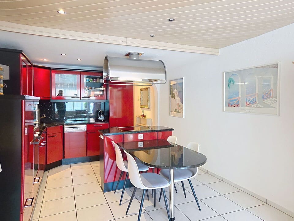 Furniture, Interior Design, Flooring, Floor, Ceiling, Kitchen, Lighting, Room, Chair, Apartment