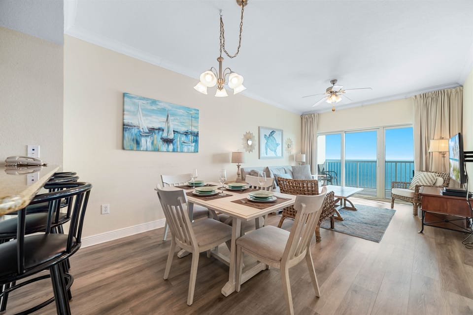 Dine with an ocean vista. This charming dining area offers the ideal setting to savor meals while enjoying breathtaking views of the sparkling coastline.