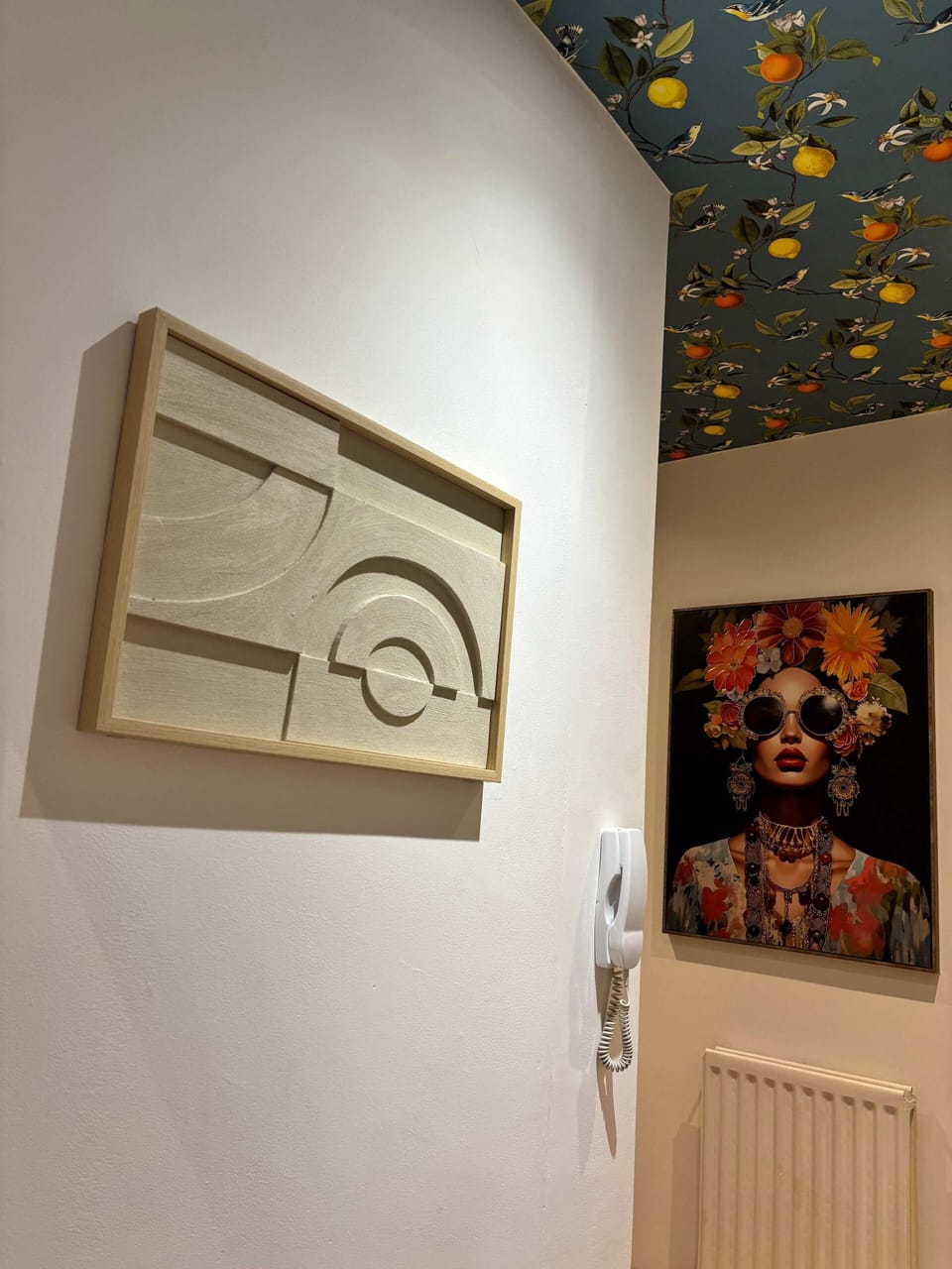 Carefully curated artwork adorns the walls