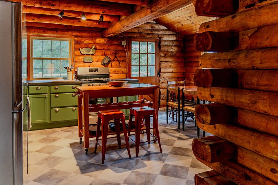 Fully stocked open kitchen/dining room