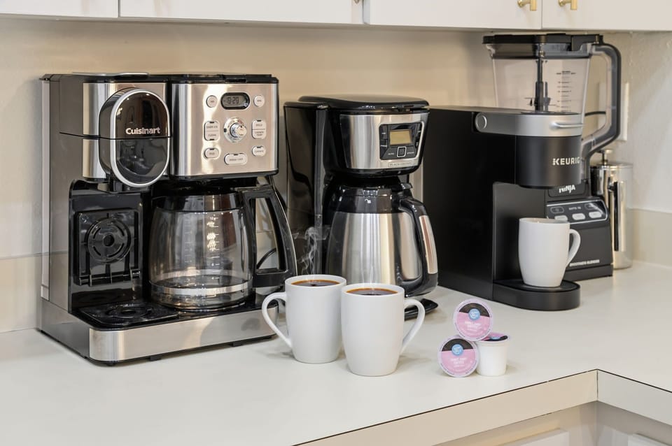 Rise and grind! Our coffee station has everything you need to kickstart your mornings—because the best vacation memories start with a great cup of coffee.