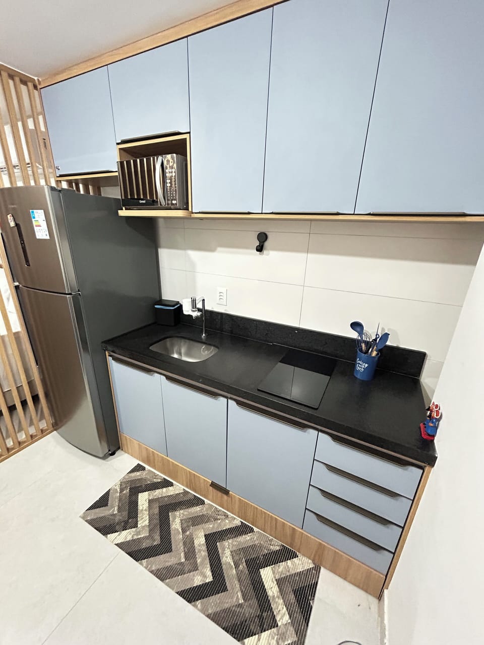 Apartment | Private kitchen | Full-size fridge, microwave, cookware/dishes/utensils