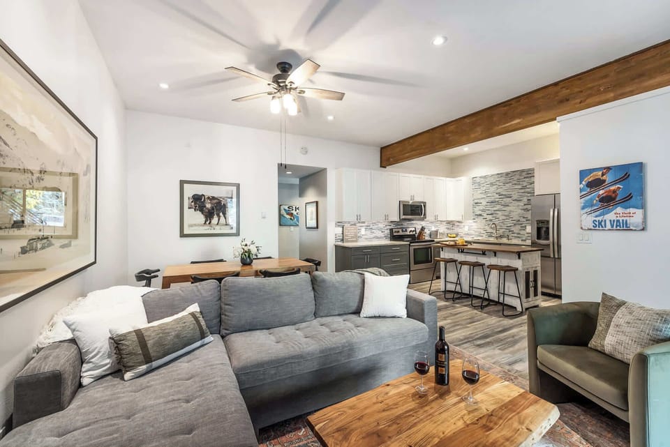 Living and dining areas with kitchen
