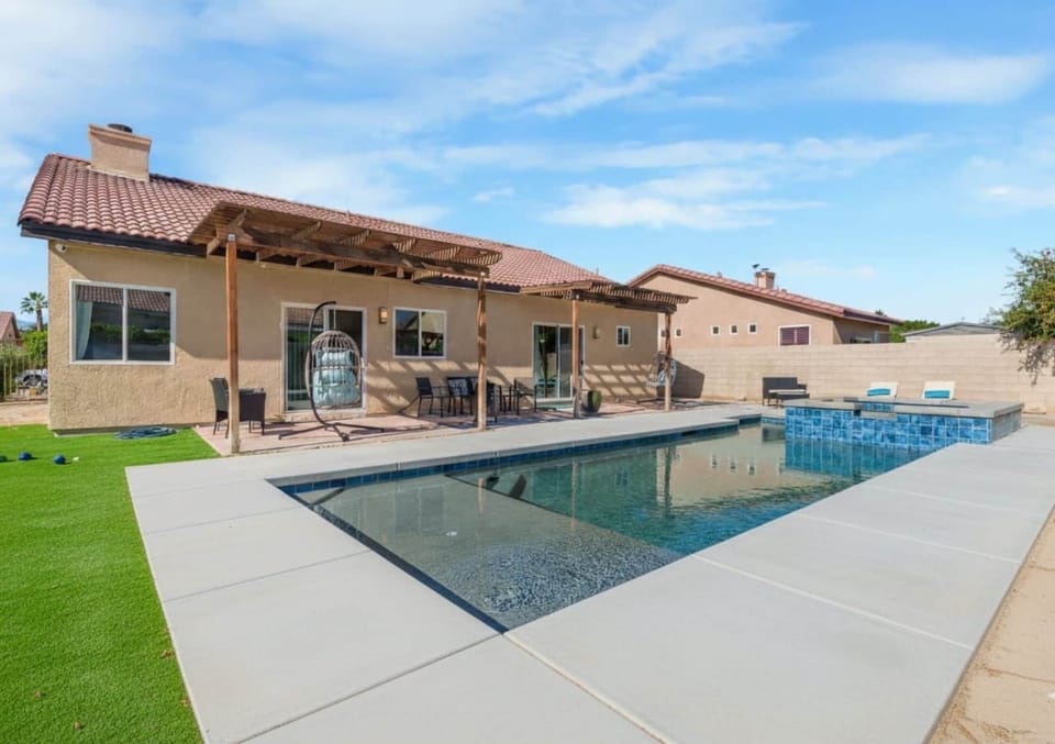 With an awning, plenty of green space and a gorgeous new pool your Indio vacation will be complete