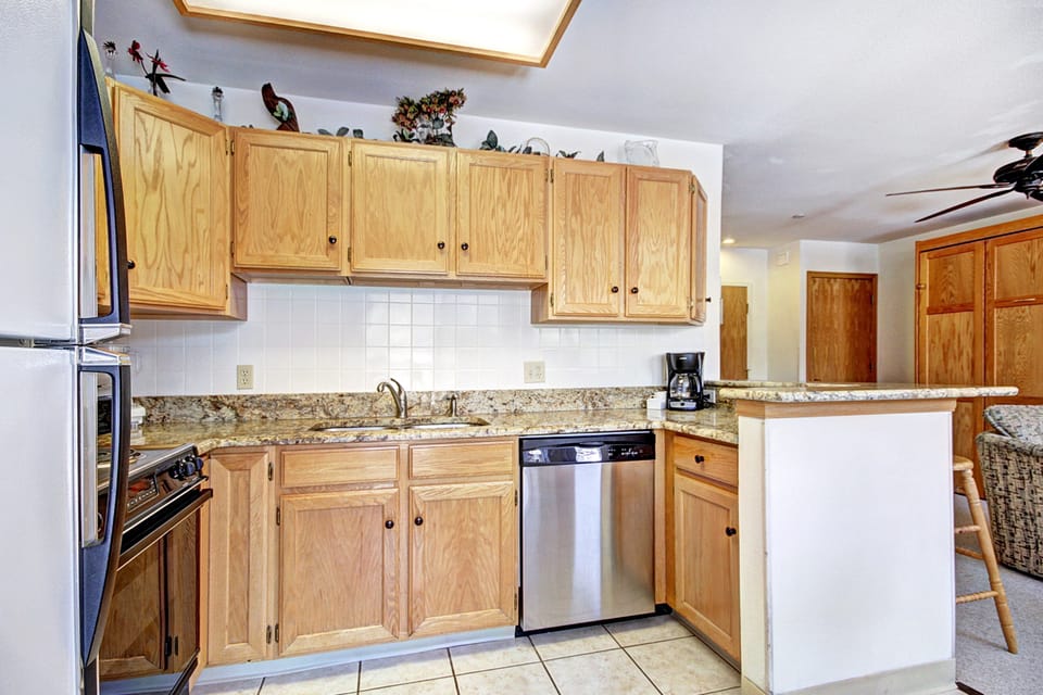 Prepare meals in the fully-equipped kitchen.
