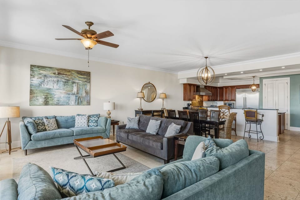 Living Room Open to Dining and Kitchen