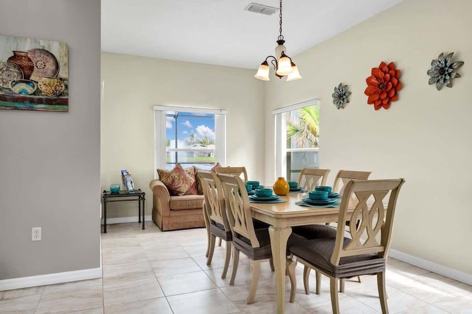 An inviting dining space with seating for the whole group to share meals and good times.