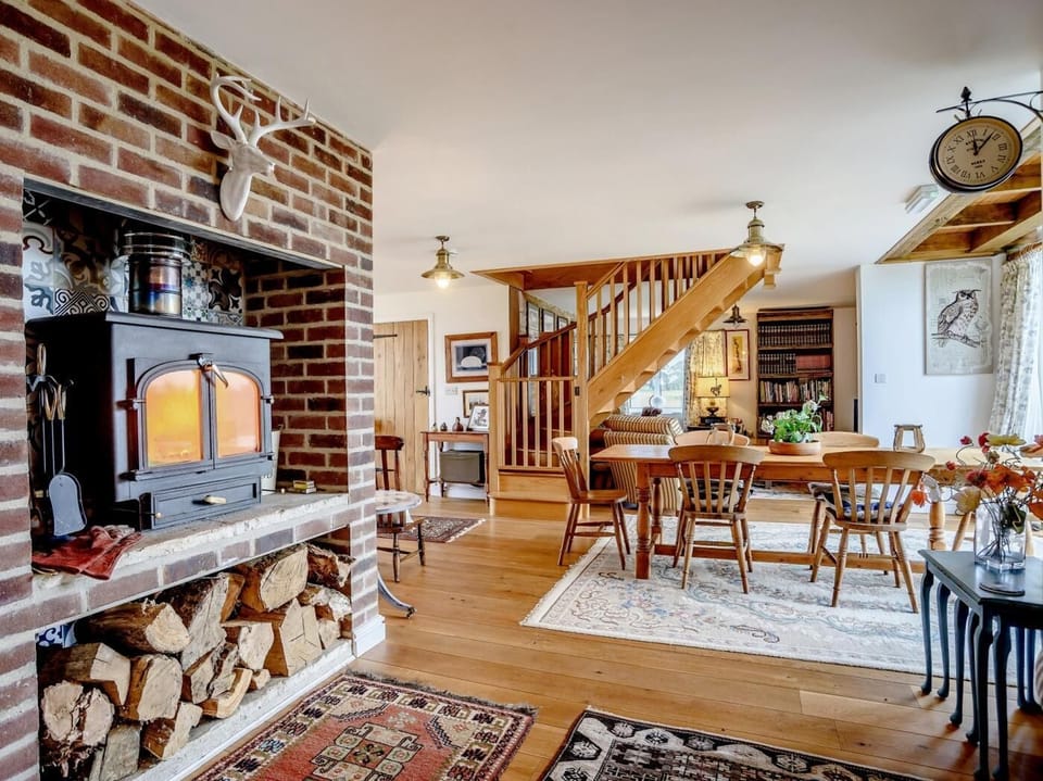 The wood burner is great for chilly evenings and catching up with friends