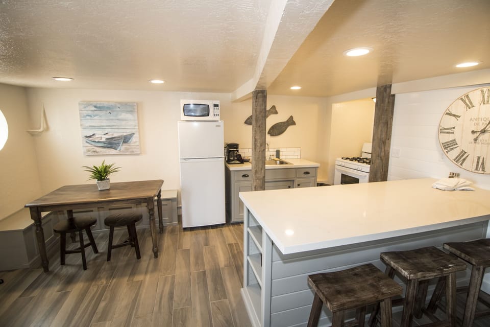 Riverfront Ground Floor 8 person Unit  #113 | Private kitchen | Fridge, microwave, stovetop, coffee/tea maker