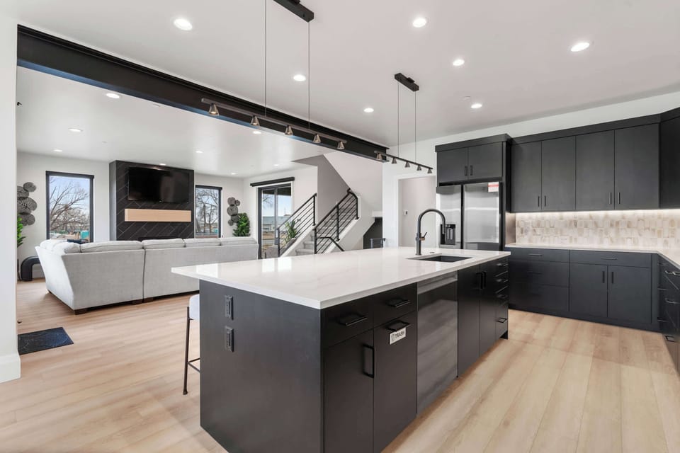 Kitchen Island and Open Living Room