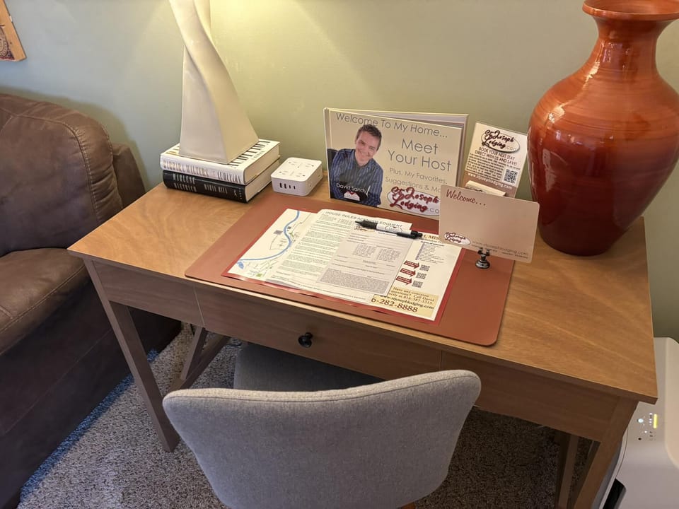 Cozy workspace nook with warm, inviting accents