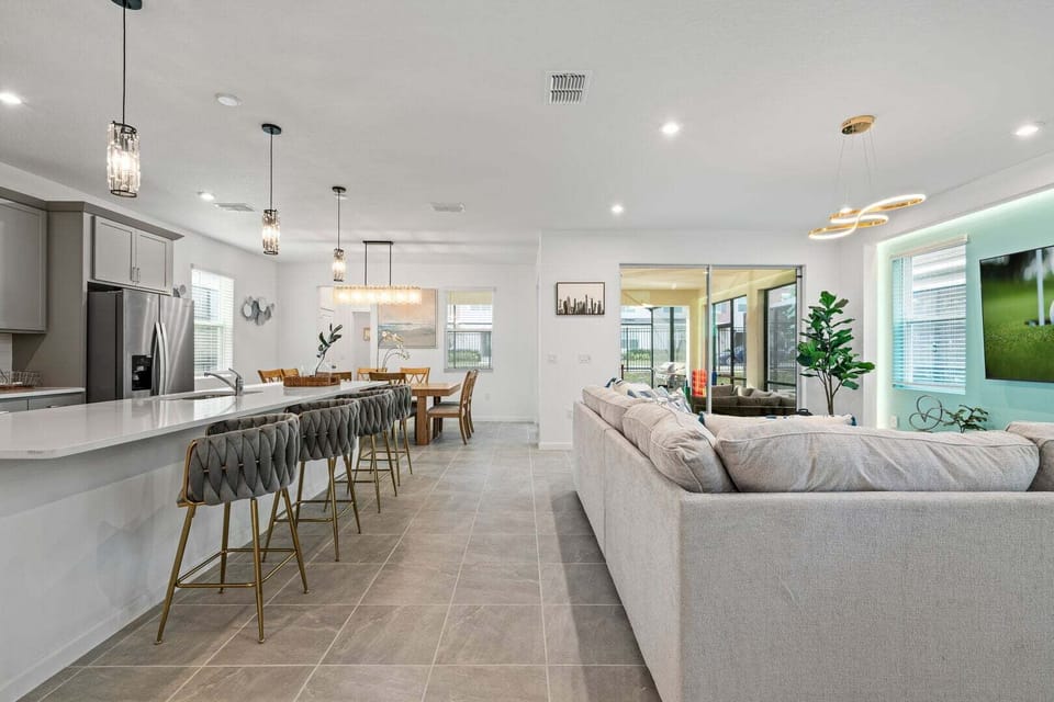 The house's open-concept layout is perfect for groups of friends and families.