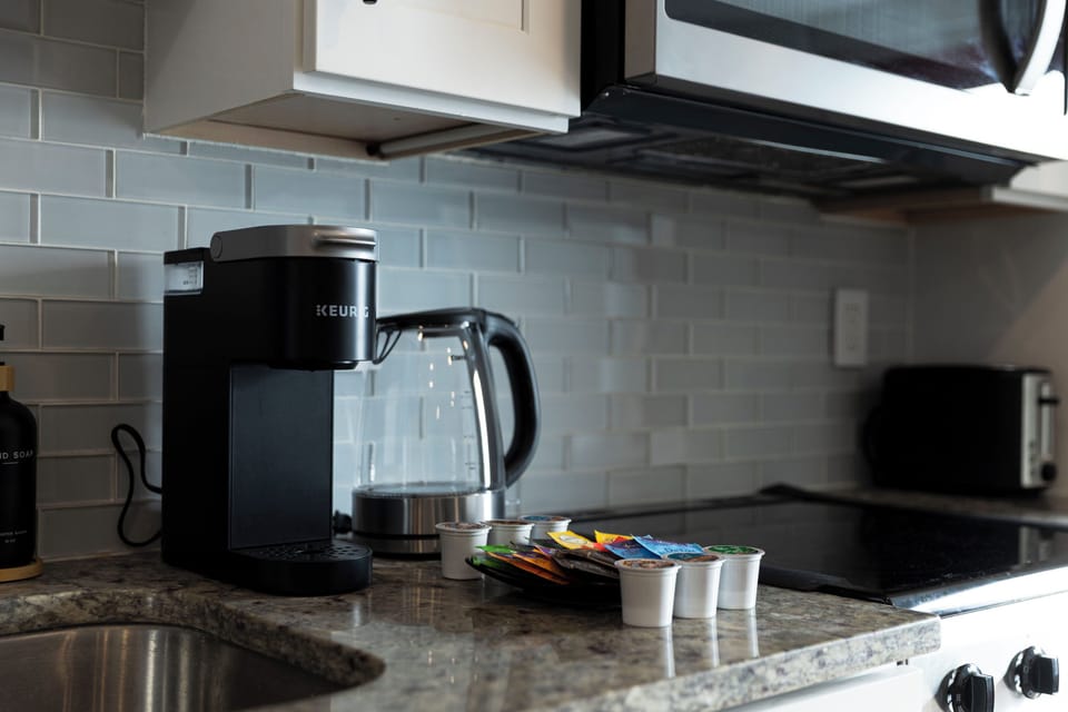 Whether you're a tea or coffee drinker, enjoy K-cups and tea bags on the house!