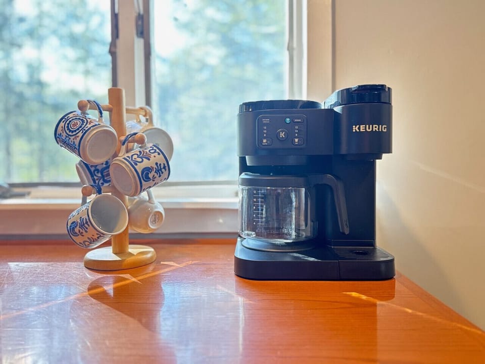 Enjoy a fresh cup any time with our Keurig coffee maker.