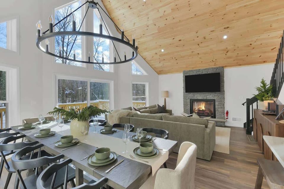 Dining Area with Statement Chandelier
