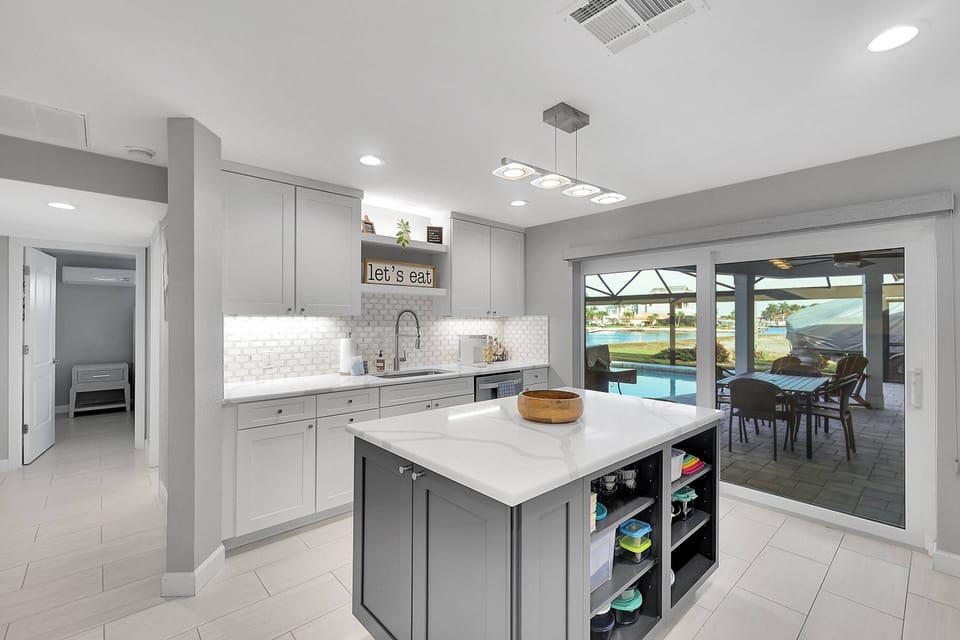 This gorgeous, thoughtfully designed kitchen has everything you need for your stay, making meal prep effortless and enjoyable.