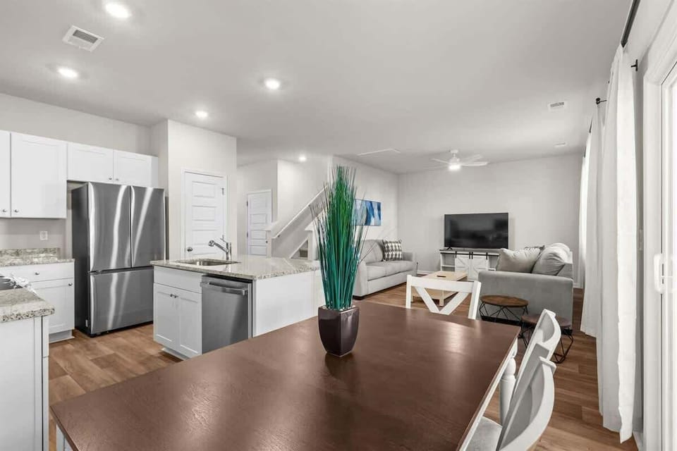 Modern dining area with seating for six