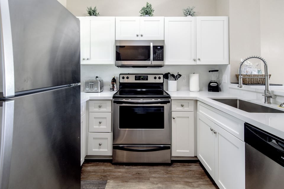 The spacious kitchen is fully equipped, making it easy to create memorable meals