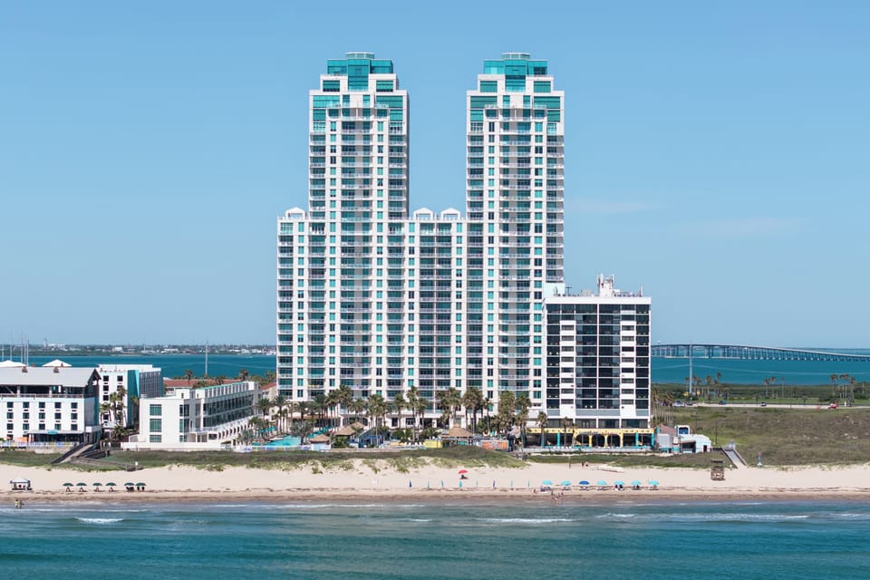 Iconic beachfront view of the Sapphire towers along the coastline