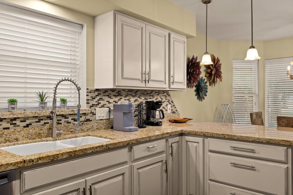 Start your mornings right at this cozy coffee and prep area.