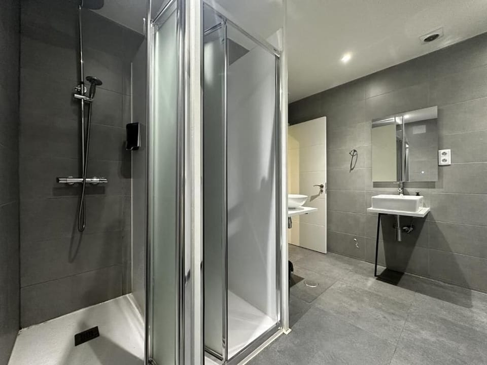 Shower, hair dryer, soap, shampoo