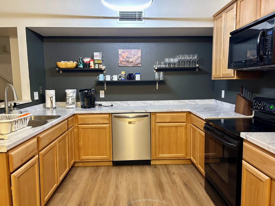 keurig, coffee filter, and pour over coffee options plus standard cooking items