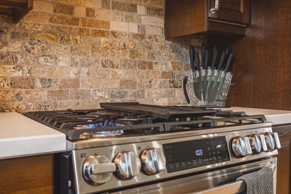 Gas range in kitchen