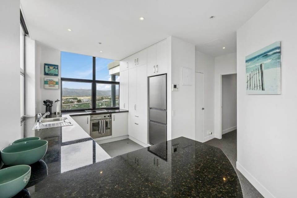 Panoramic Apartment, Ocean View | Private kitchen | Full-size fridge, microwave, oven, stovetop