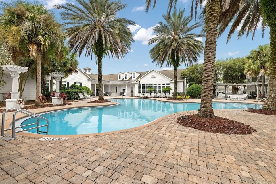 Outdoor pool, sun loungers