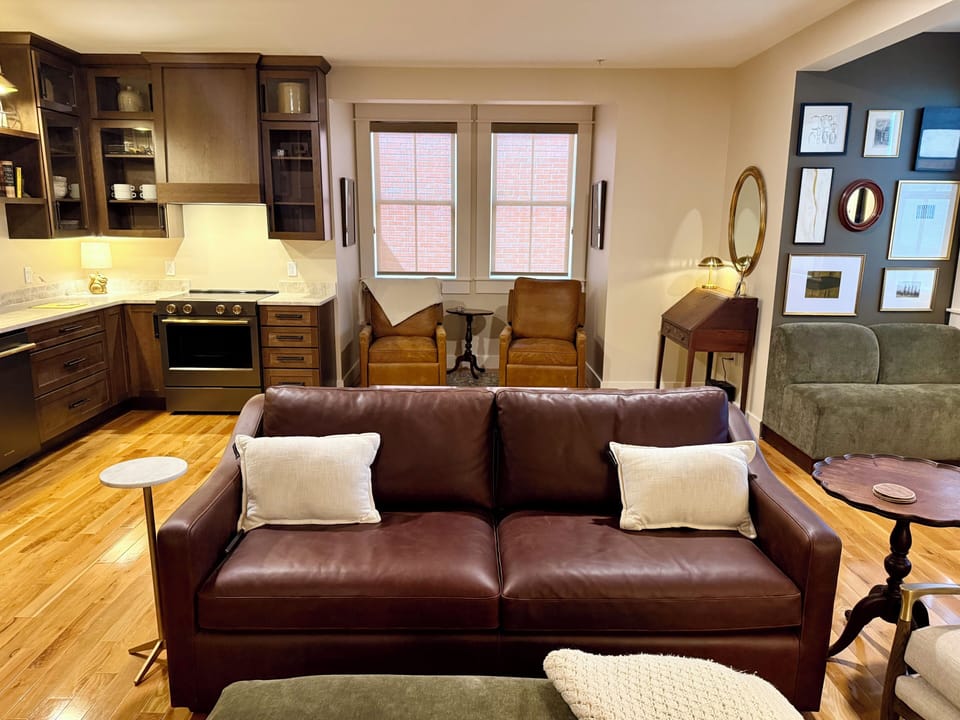 Spacious living room with queen sleeper sofa