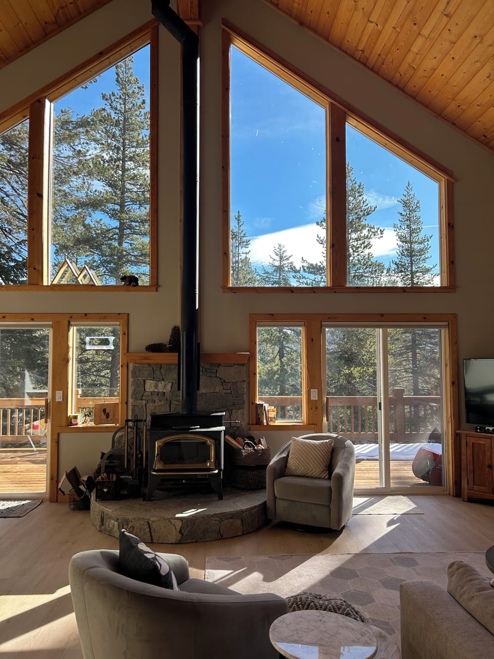 The great room is bright and airy and faces east for great morning sun.