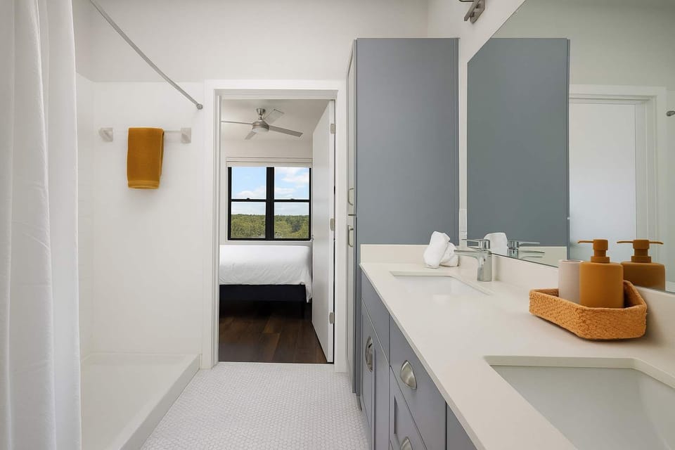 Bright Ensuite Bath with Scenic Bedroom View