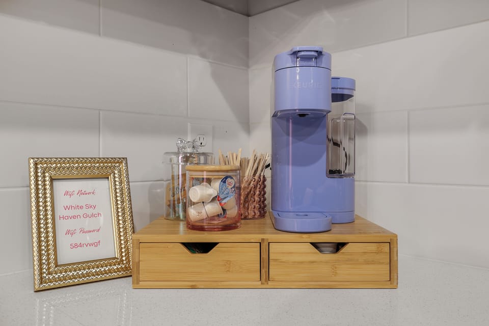 Fully stocked coffee and tea bar
