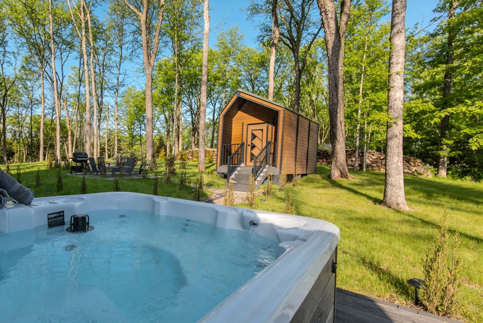 Unwind in the outdoor hot tub and sauna.