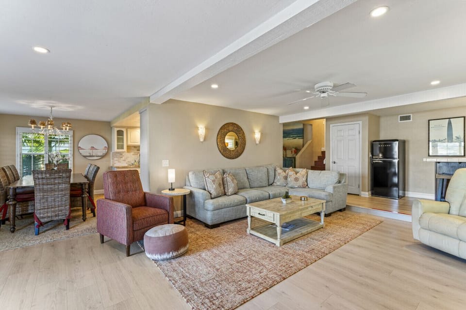 Comfortable coastal living room with open layout