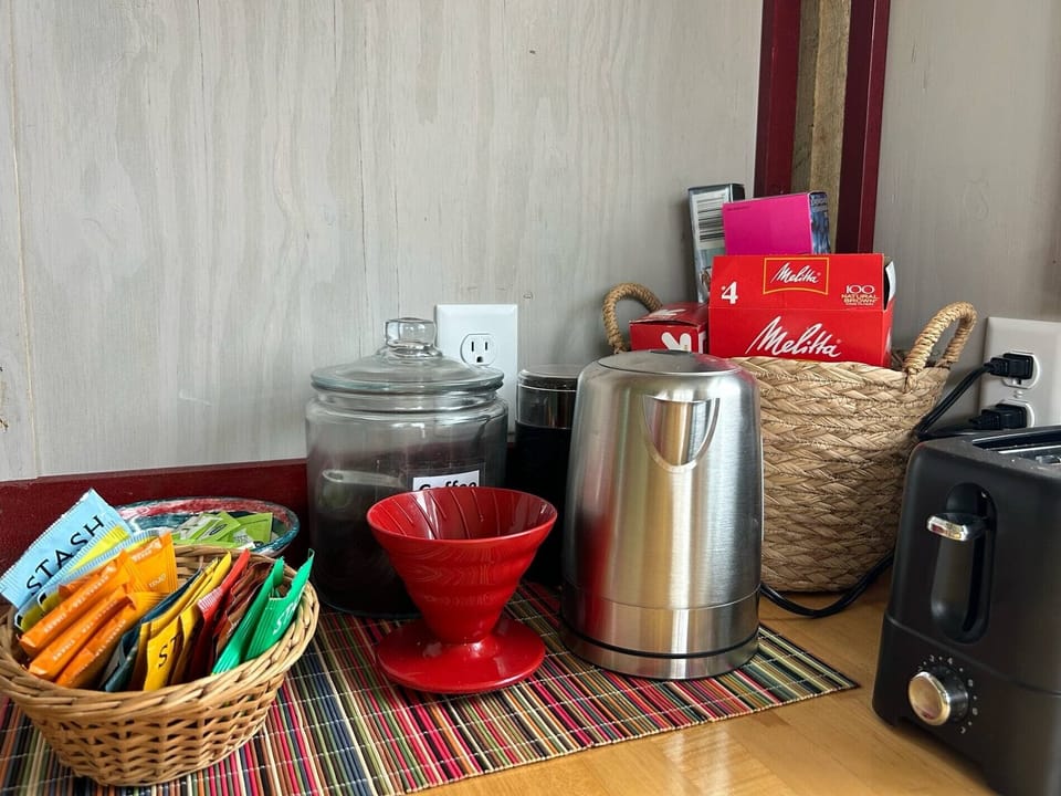 All you need... tea, coffee, kettle, grinder and pour over