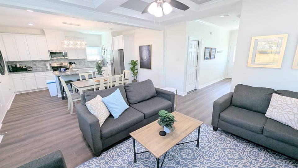 The living room is part of the large open concept living space. All guests can gather together in the living room/dining/kitchen areas. 