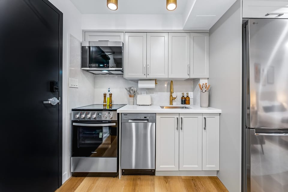 Well-designed kitchen with ample storage and counter space.