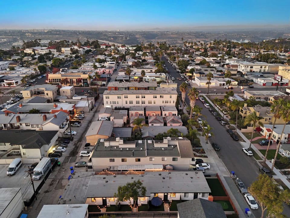 Beautiful aerial view showcasing the vibrant neighborhood and walkable surroundings.