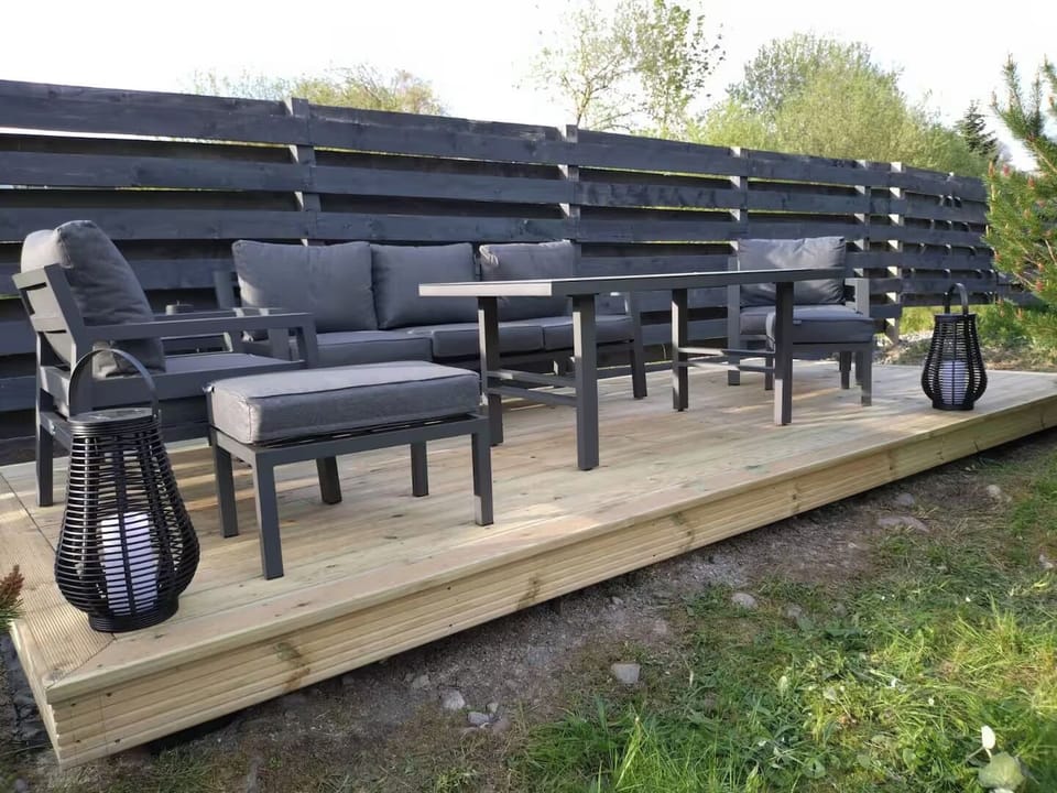 Viewing/yoga platform overlooking the Grey Corries and Nevis mountain range peaks