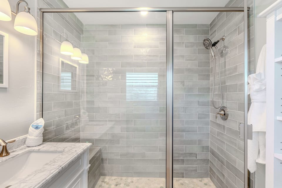 Walk in shower.