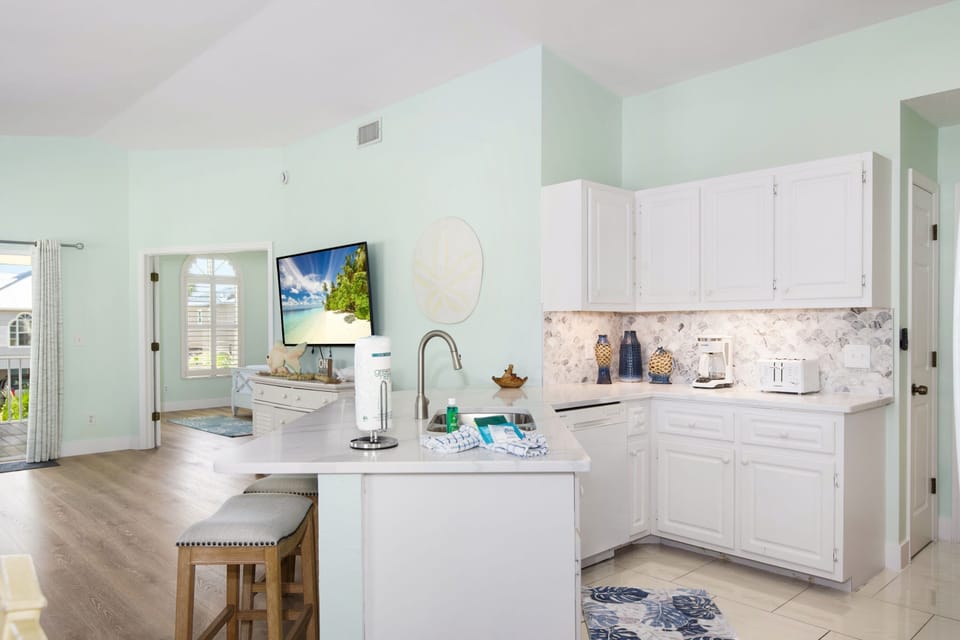 Open floor plan- Kitchen looks out to living area
