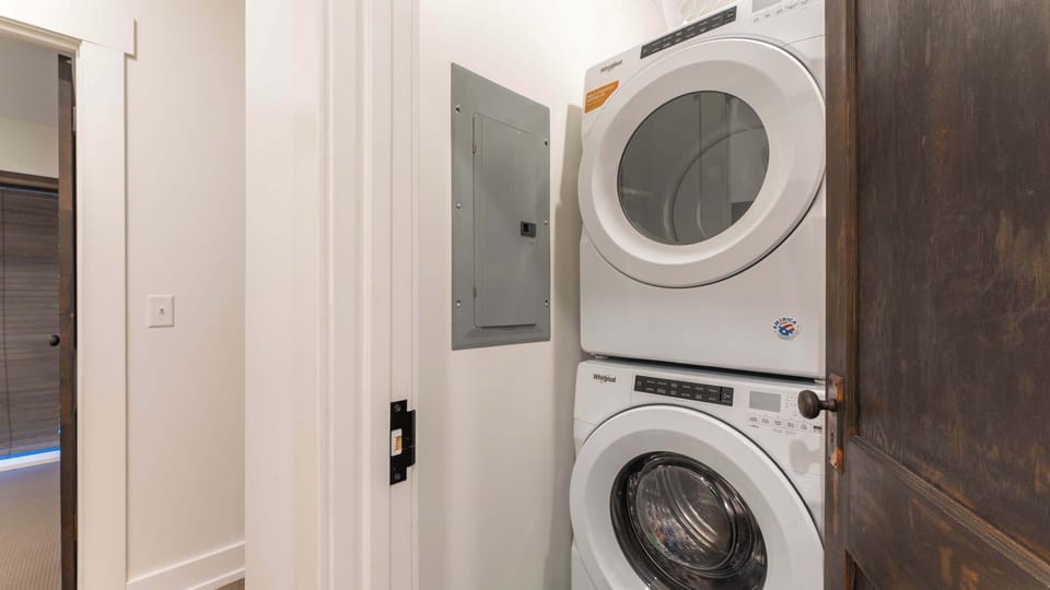 Convenient washer and dryer make it easy to keep up with laundry during your lake getaway.