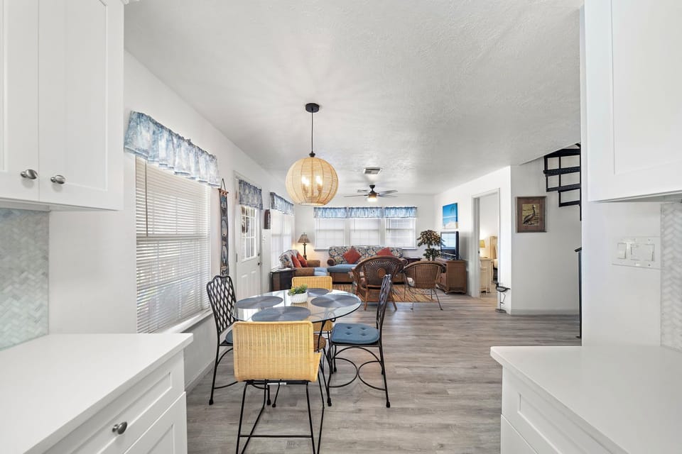 view from the kitchen of the open living area, stay connected to your family while whipping up meals or some cocktails