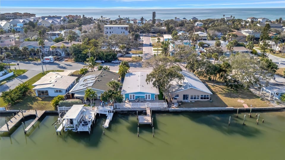 Aerial View of Waterfront Neighborhood Near Beaches & Downtown