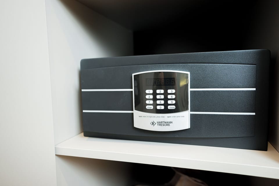In-room safe, desk, laptop workspace, soundproofing